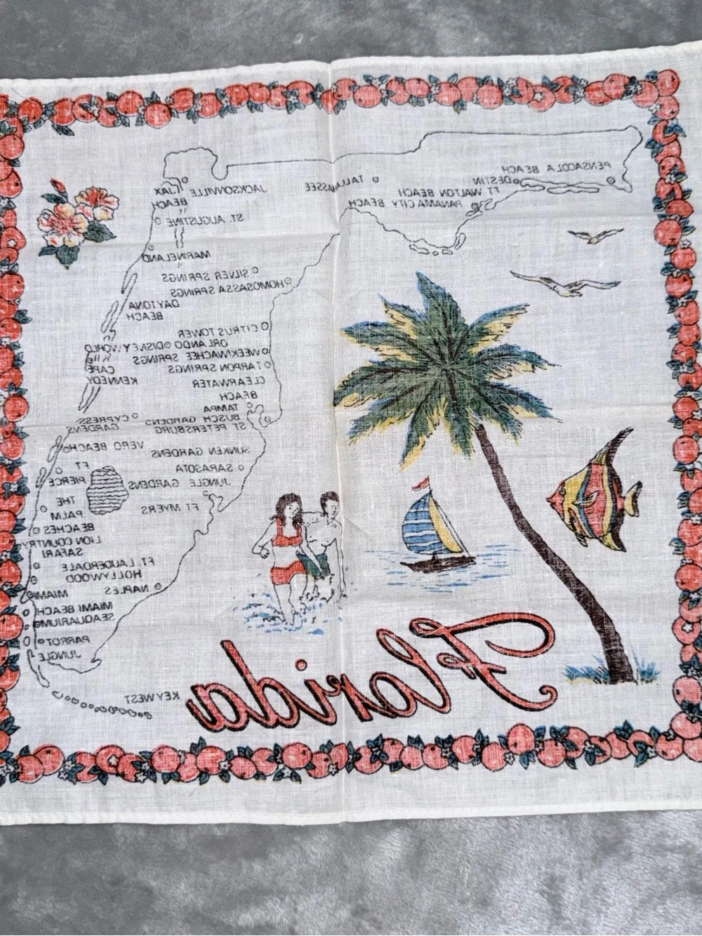 Vintage Handkerchief Napkin FLORIDA State Souvenir